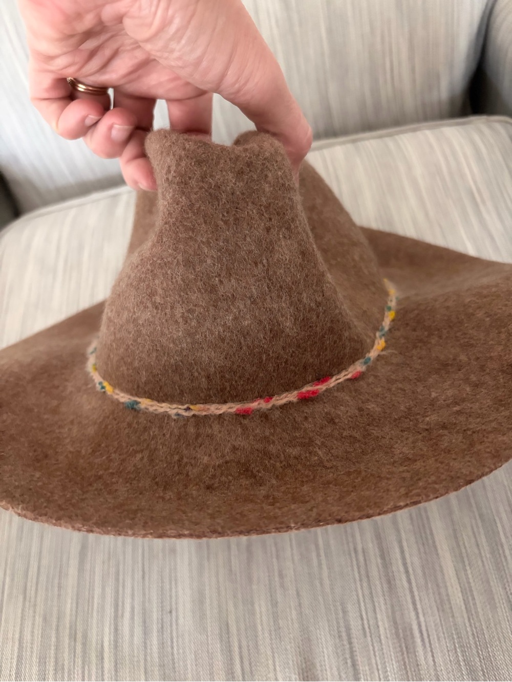 Zara Brown Felt Fedora with Multicolored Braided Trim